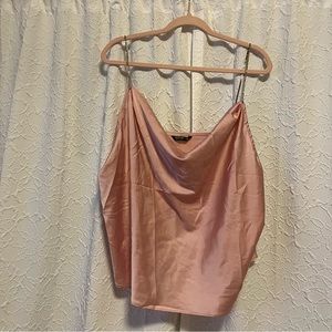 Plus Size Pink Cowl Tank Top with Rhinestone Straps
